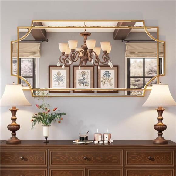 Gold Traditional Mirror for Wall, Art Decorative Beveled Full Length Mirror - Picture 2 of 7
